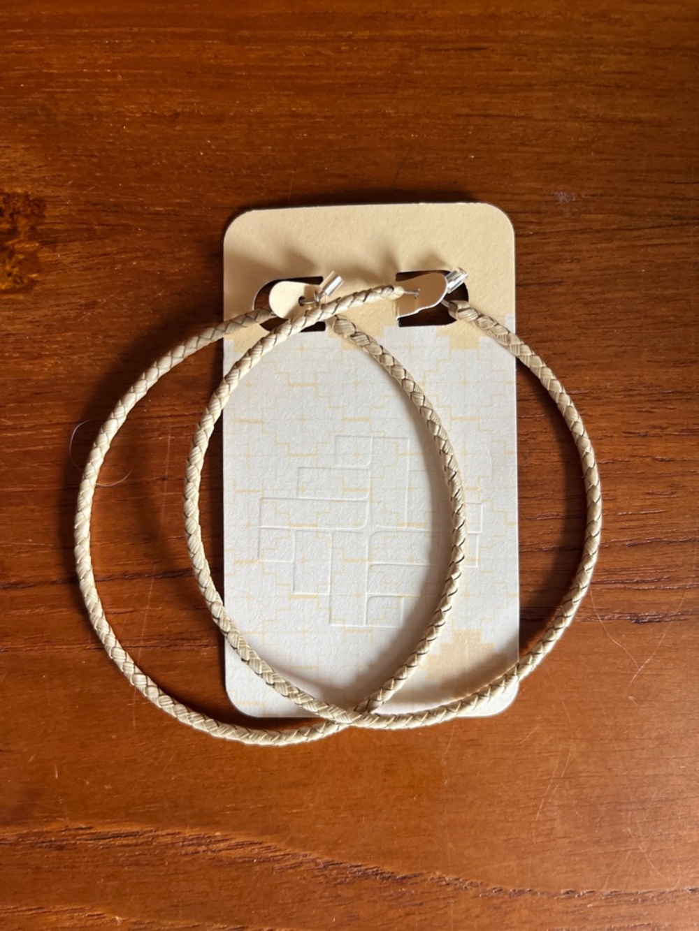 New Lauhala Hawaiian Hoop Earrings, Light Beige